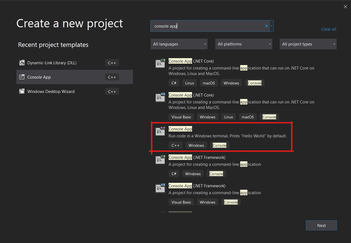 Console Application Project in VS